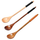 5PCS Long Handle Spoon Wood Soup Coffee Kitchen Tableware (Old Paint Black)