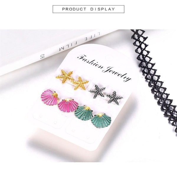 Women Jewelry Fashion Accessories 4 Pairs/Set Stud Earrings Shell Starfish