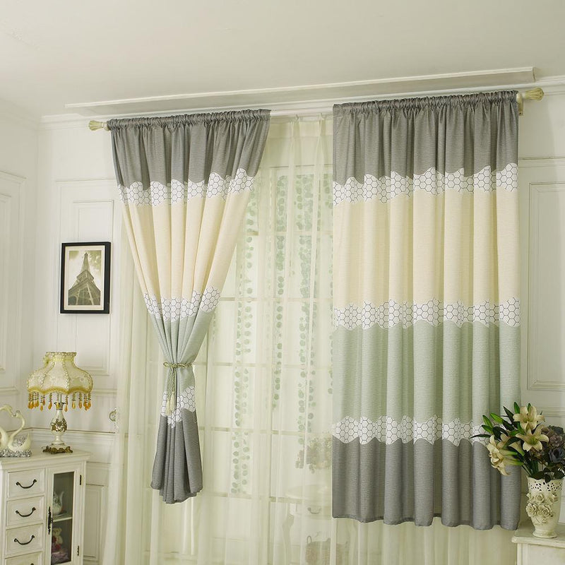 Geometry Semi Blackout Curtains Home Windows Tulle Sheer Drape (Green Grey