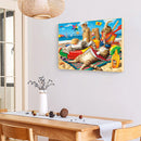 5D DIY Diamond Painting Beach Cat Full Round Drill Mosaic Rhinestone Pictur