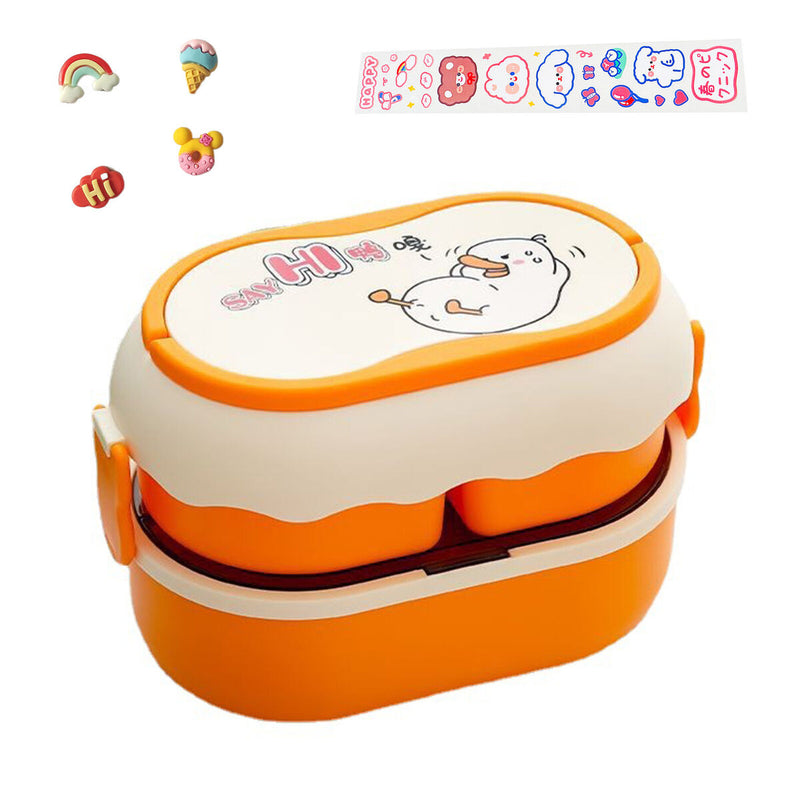 Double Layer Dinnerware Large Capacity Food Storage Container Cartoon for School