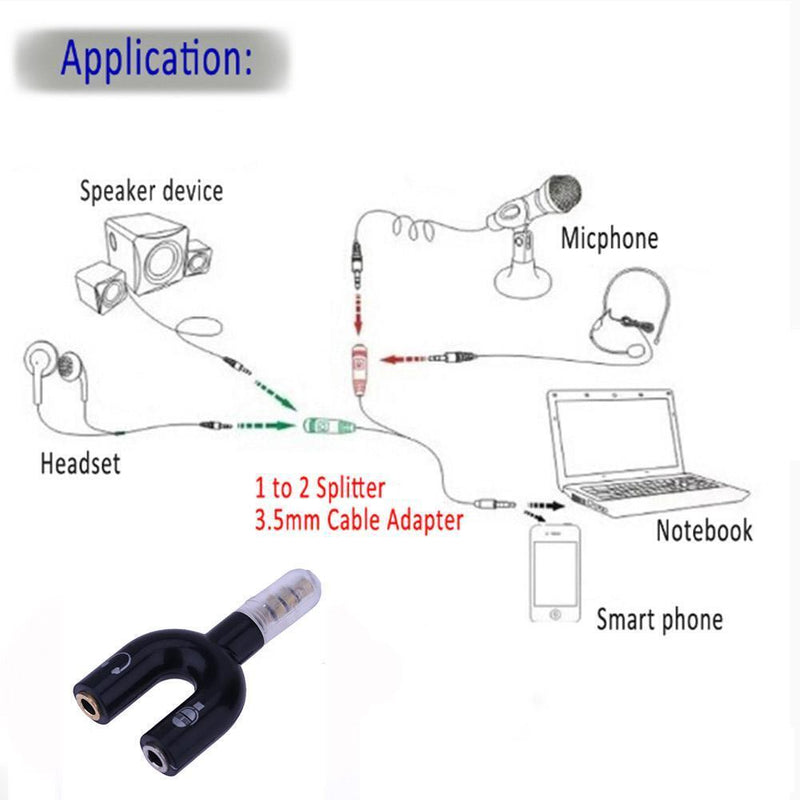 3.5mm Stereo Audio Jack Headphones Headphones 2 Way U Splitter Adapter