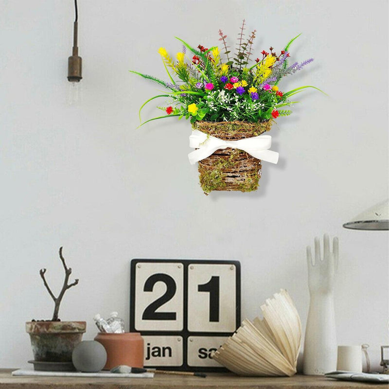 Lavender Wreath Artificial Flower with Basket Spring Wreath Floral Garland Decor