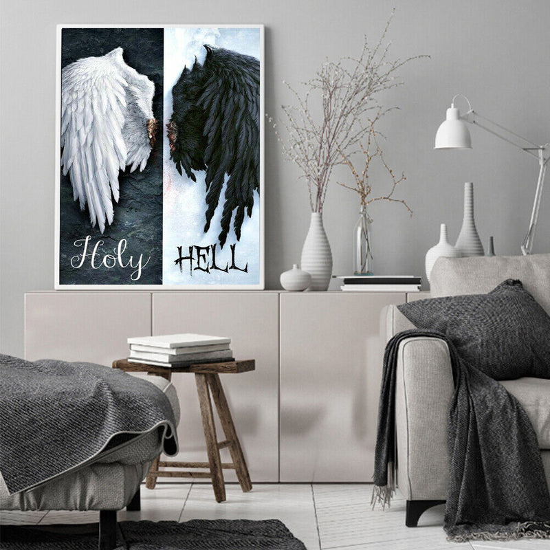 Canvas Paint By Numbers Black White Angel Wings Oil Hand Painted Home Art
