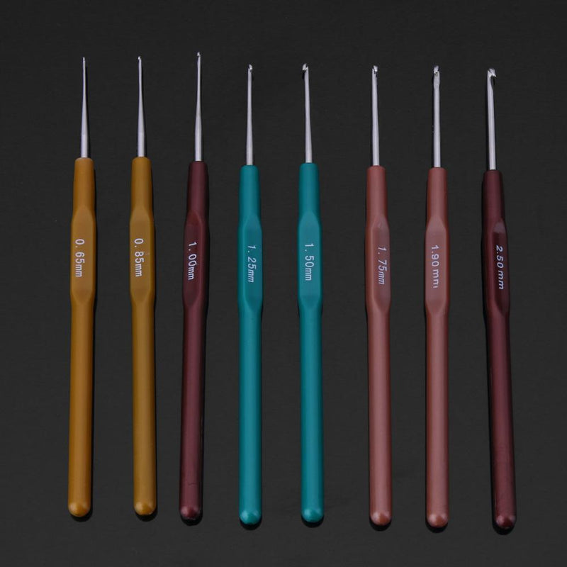 8pcs Plastic Handle Aluminum Head Crochet Hooks Sweater Sewing Needles Kit