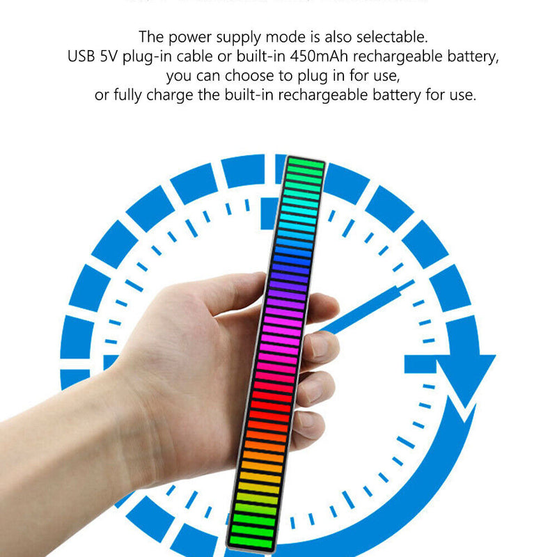 USB 5V RGB Colorful 40 LED Voice-Activated Rhythm Strip Light Bar (Black) Newly