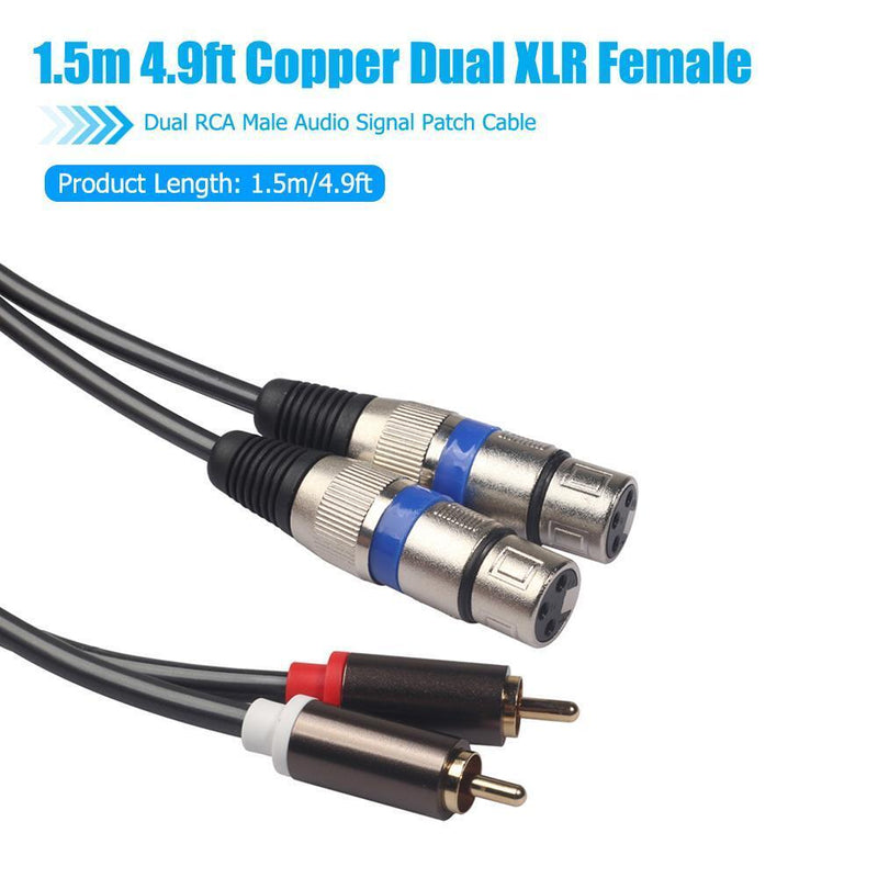 1.5m/4.9ft Dual XLR Female to Dual RCA Male Audio Microphone Cable Adapter