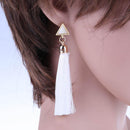 Women Fashion Multicolor Metal Triangle Retro Tassel Jewelry Earrings Beige