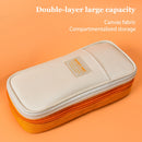 Canvas Pencil Case Double Layer Large Capacity Stationery Pen Box (Yellow) Newly