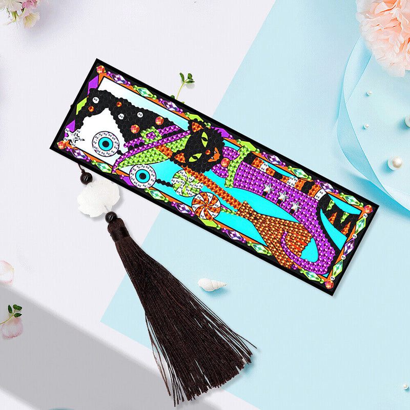 Diamond Painting Bookmark Special Shape Drill Mosaic Tassels Witch Cat Mark