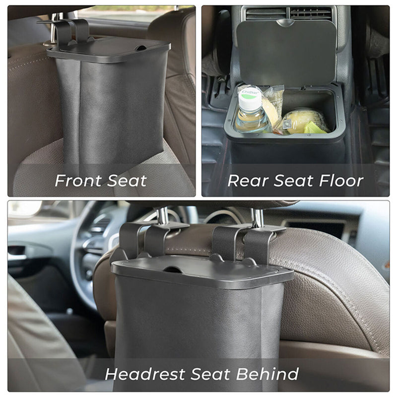 Leather Car Seat Trash Can with Lid Waterproof Storage/Waste Organizer Can