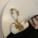 Retro Women Flower Print Shoulder Underarm Bag Winter Plush Purse (Khaki)