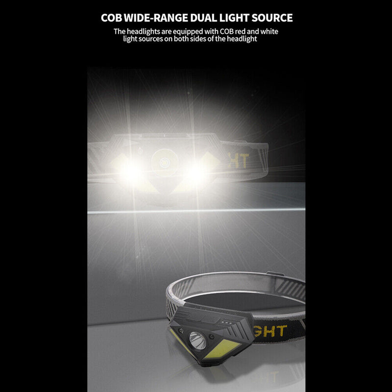 XPG+COB LED Powerful Headlamp Wave Induction Waterproof Outdoor Safety Headlight