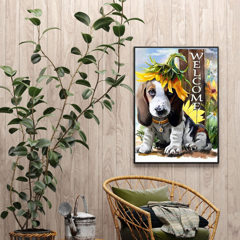5D DIY Diamond Painting Full Round Drill Welcome Dog Wall Decor Rhinestone Art