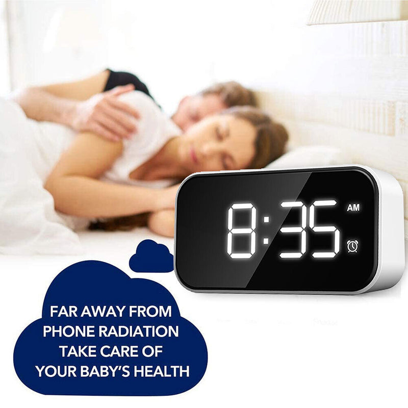 Wake Up Bedside Desktop LED Digital Alarm Clock with Snooze (White + White)