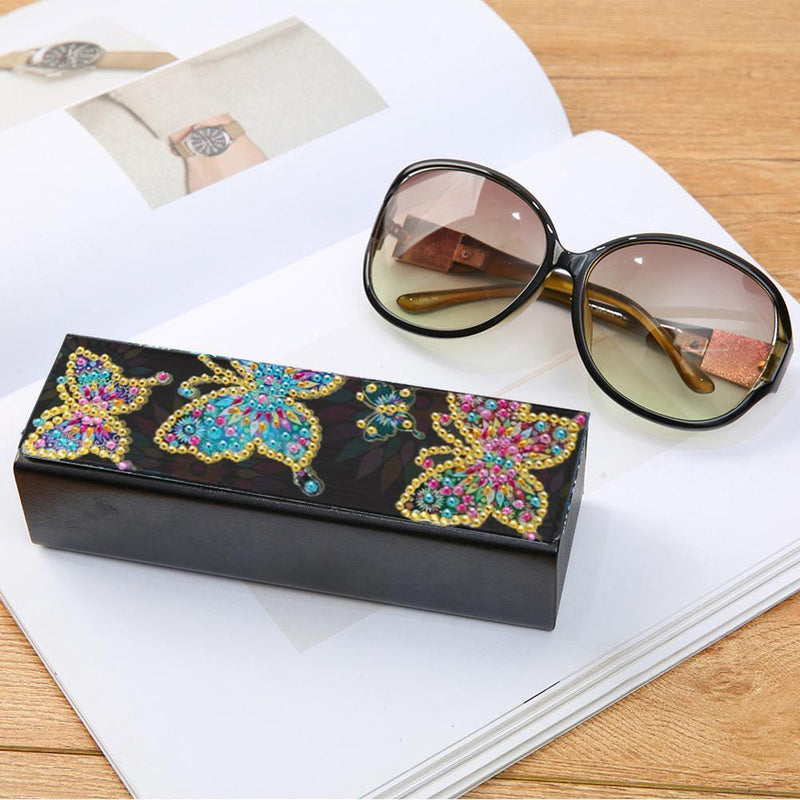 DIY Butterfly Diamond Painting Leather Eye Glasses Box Sunglasses Holder Newly