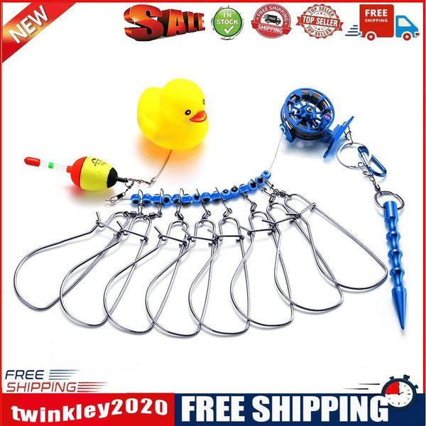 Stainless Steel Fish Buckle Lock Set Live Fishing Lock Belt Stringer (Blue)