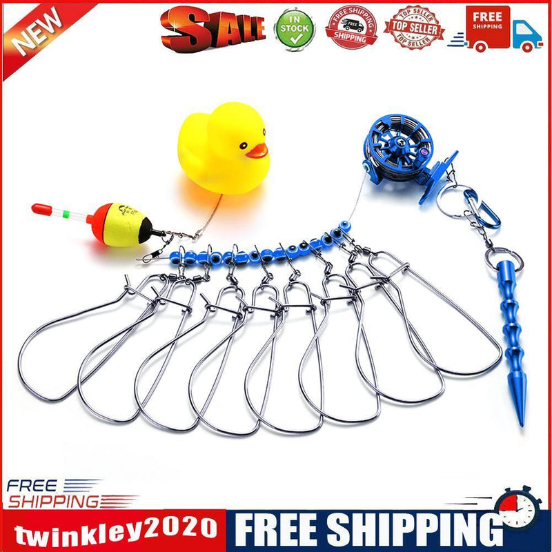 Stainless Steel Fish Buckle Lock Set Live Fishing Lock Belt Stringer (Blue)