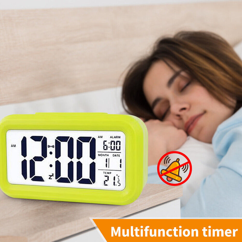 Temperature Alarm Clock LED Digital Backlight Calendar Snooze Clock (Green)