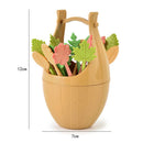 16pcs Leaf Fruit Forks Set Snack Desert Salad Picks w/ Bucket (Light Brown)