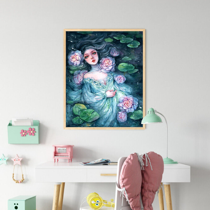 Hand Painted Lotus Girl Oil Paint By Numbers DIY Acrylic Painting on Canvas Kit