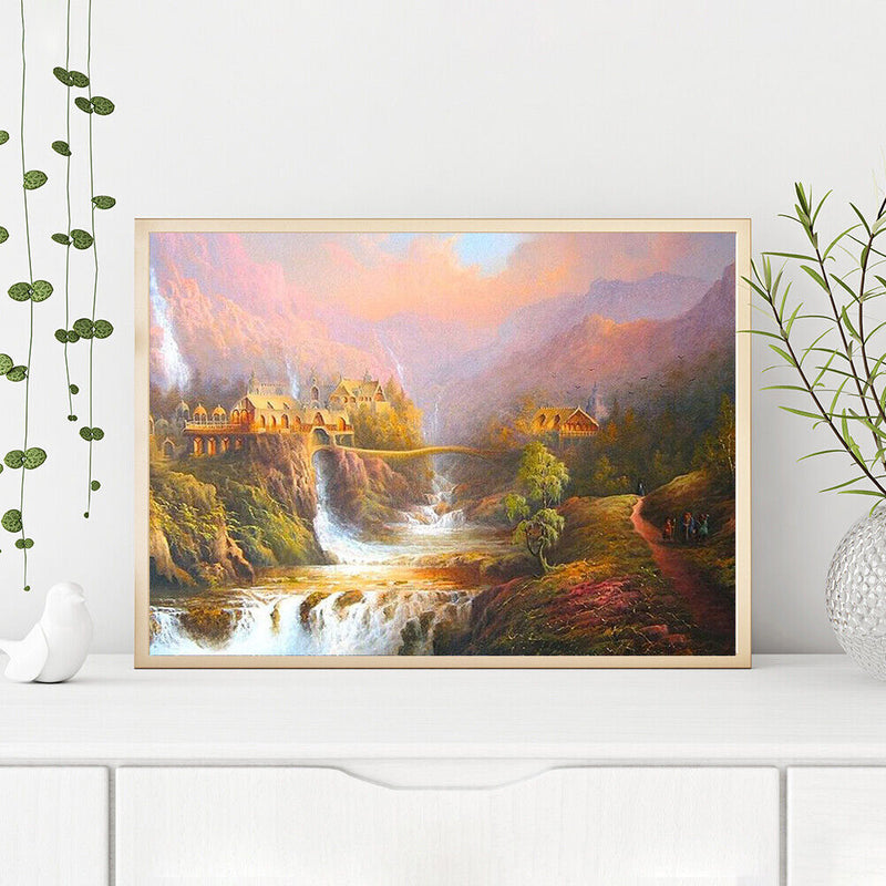 Frameless Oil Paint By Numbers Mountain Castle DIY Canvas Picture Craft Kit