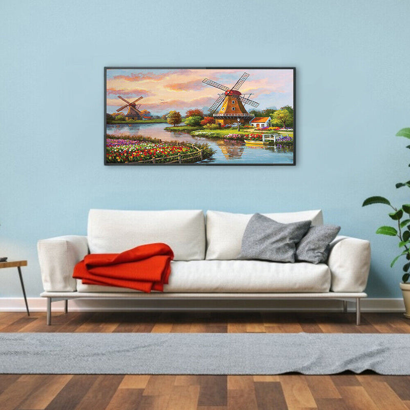 Windmill Oil Paint By Numbers Canvas Picture DIY Home Decoration Gift No Frame
