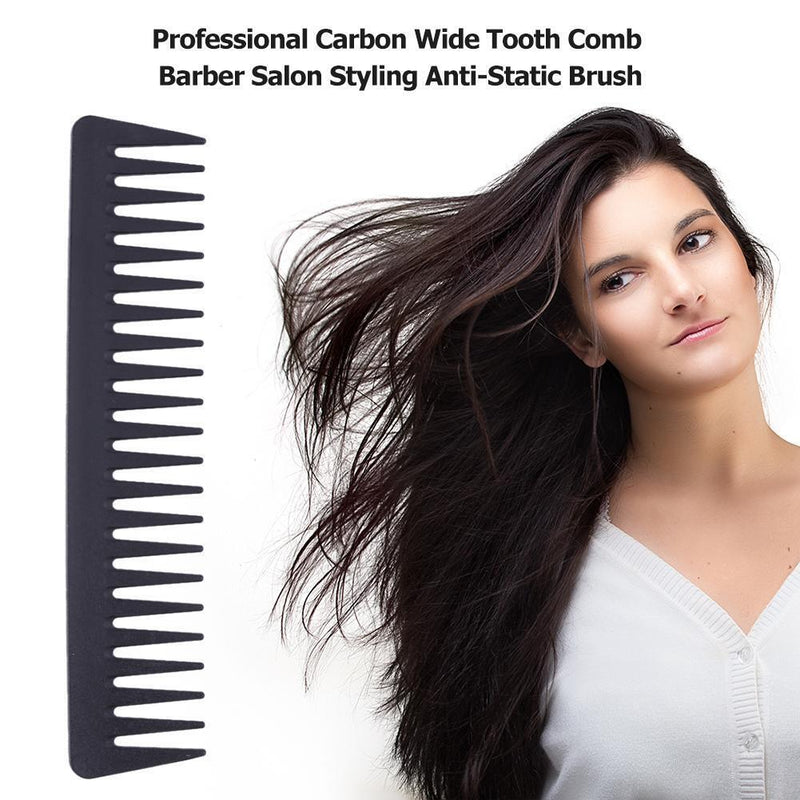 Pro Wide Tooth Carbon Comb Barber Hairdressing Cutting Styling Anti-Static