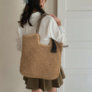 Women Large Capacity Woven Portable Shoulder Bag Tassel Braided Beach Travel Bag