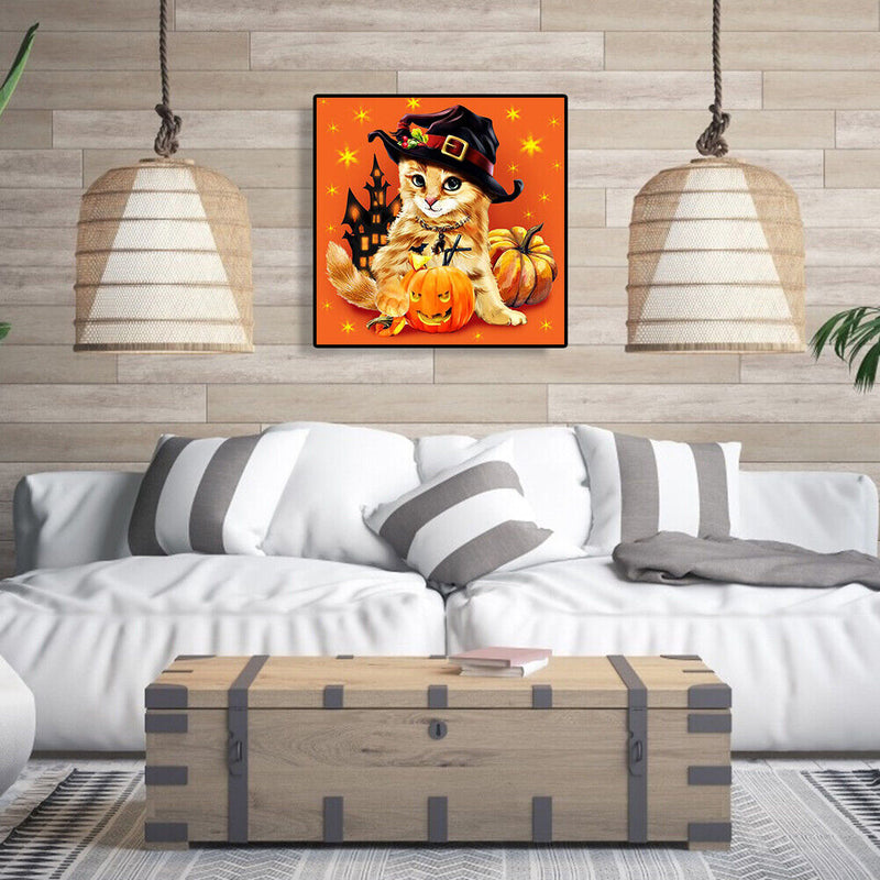 Halloween Cat 5D DIY Full Round Diamond Painting Handmade Mosaic Decor Pictures