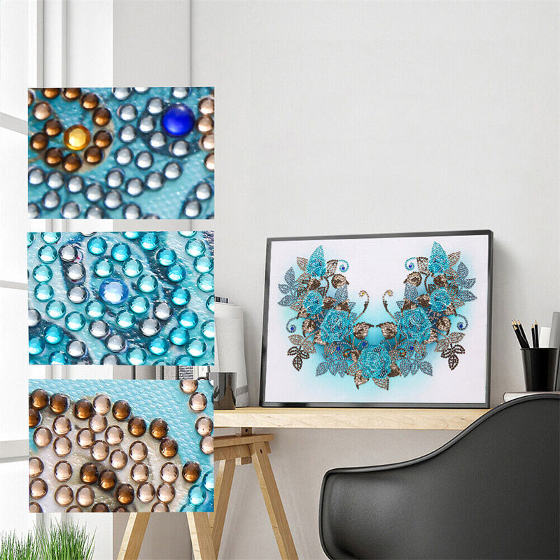 Diamond Painting Kit 5D Special Shaped DIY Blue Flowers Rhinestone Pictures