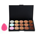 Pro 15 Colors Makeup Concealer Palette + 8PC Powder Brush + Powder Sponge Puff