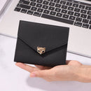 Women Simple Trifold Leather Short Wallet Solid Color Card Holder (Black)