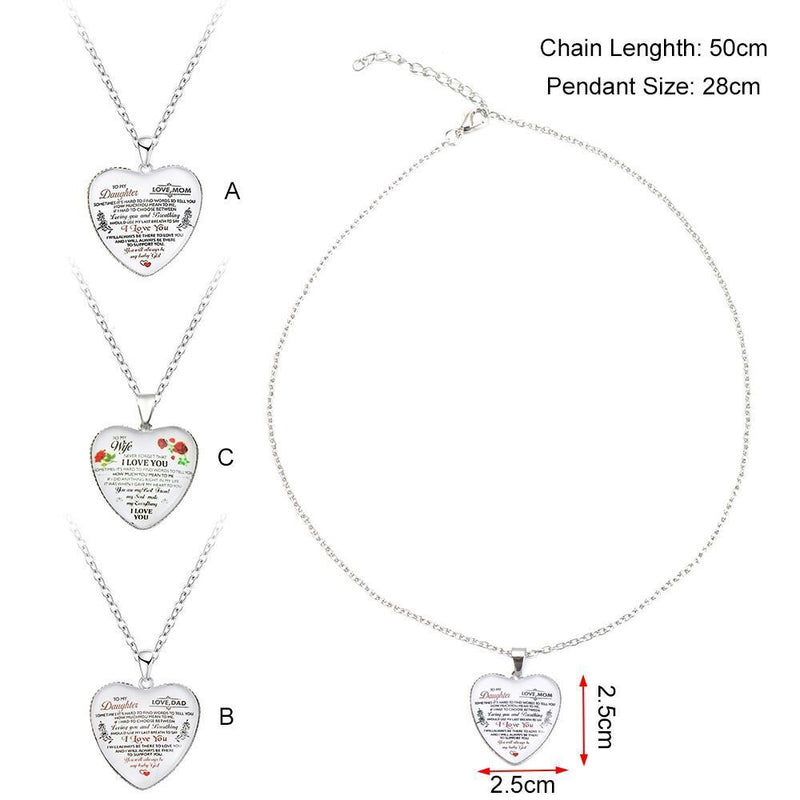 Wife My Daughter Love Women Heart Necklace Family Jewelry Gifts Pendant