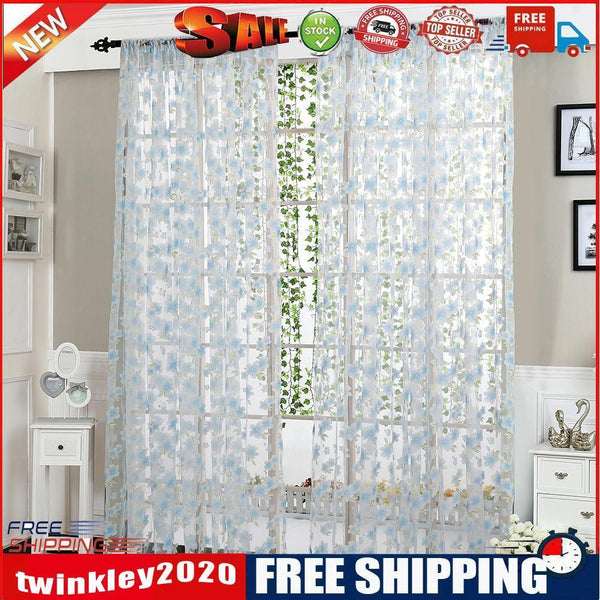 2pcs Curtain Living Room Bedroom Home Door Window Curtain (Light Blue)