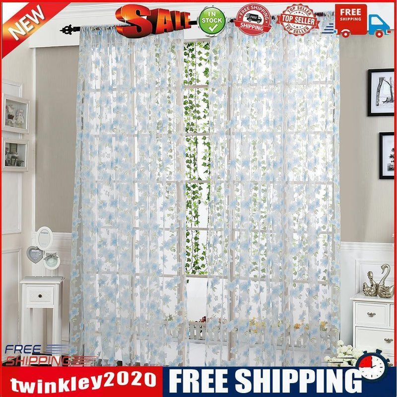 2pcs Curtain Living Room Bedroom Home Door Window Curtain (Light Blue)