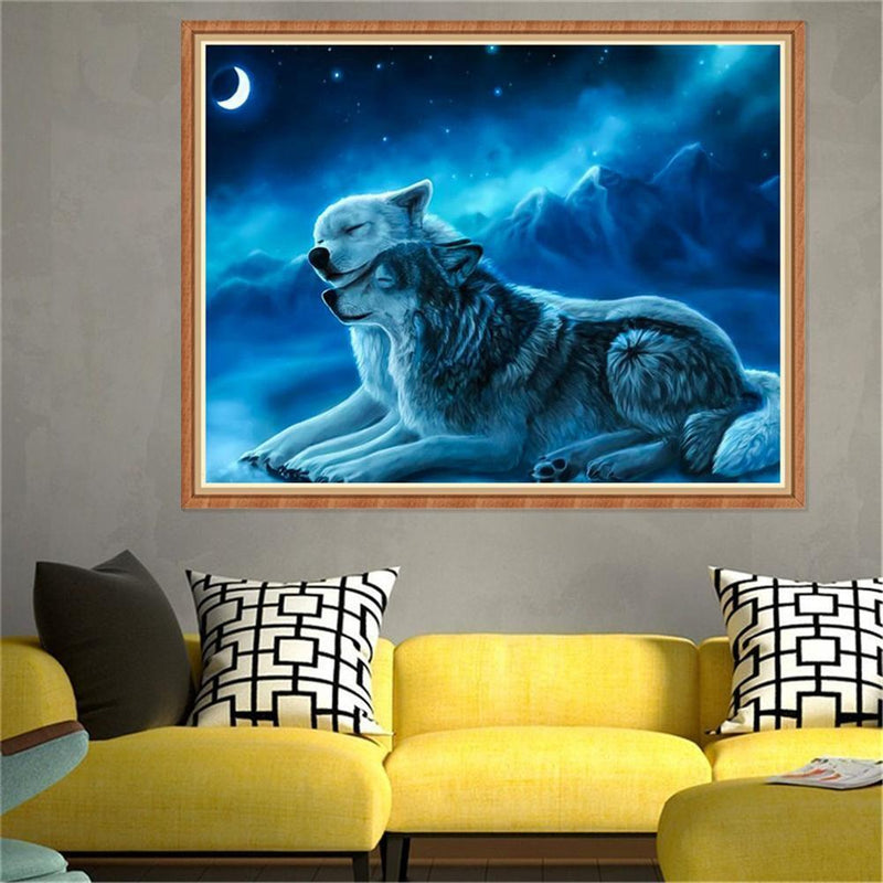 5D DIY Full Drill Diamond Painting 2 Wolves Cross Stitch Embroidery Crafts Newly