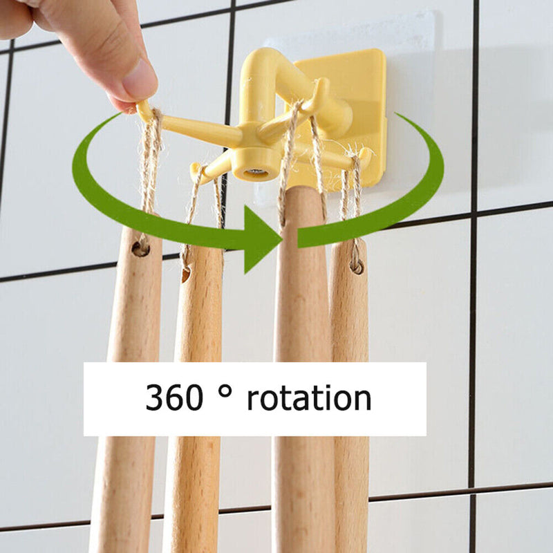 360 Degrees Rotated Kitchen Hooks Adhesive 6 Hooks Wall Door Clothes Bag Hanger
