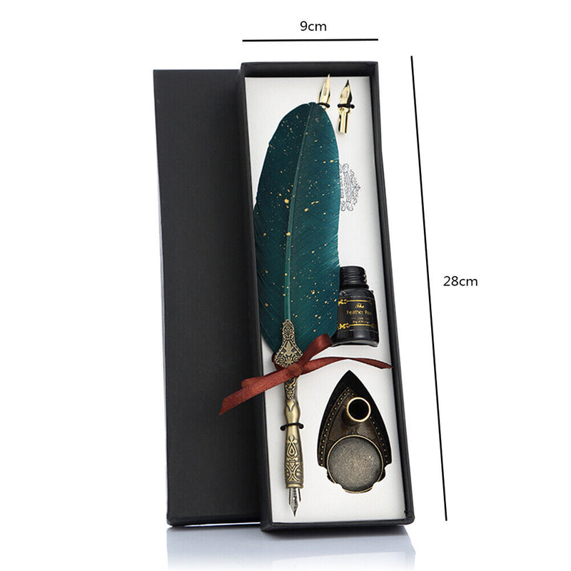 Calligraphy Feather Dip Pen with 2 Nib Set Quill Fountain Writing Pen Gift