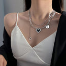 Jewelry Heart Choker Double Layer Necklace Mosaic Love Pandent Clavicle Chain