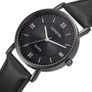 PU Leather Strap Quartz Watches Men Round Dial Round Analog Wristwatch (C)