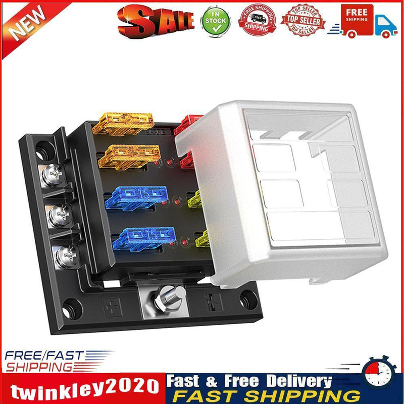 6-Way Blade Fuse Box Fuse Block Holder with Fuses for 12V 24V Car Marine Newly