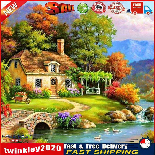 5D DIY Full Round Drill Diamond Painting Relaxing Village Cross Stitch Kit Newly