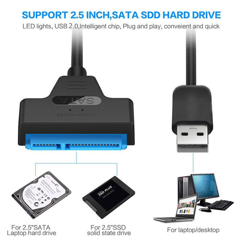 USB 2.0 to SATA 22Pin Adapter Cable HDD SSD External Hard Drive Converter Wire