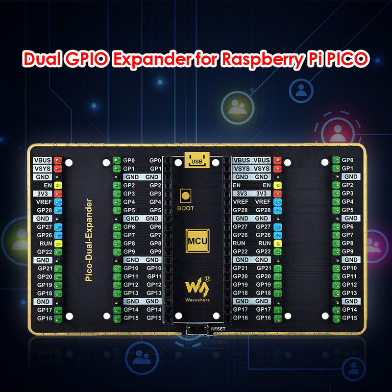 USB Power Dual GPIO Expander Board for Raspberry Pi PICO Two Sets of Male H