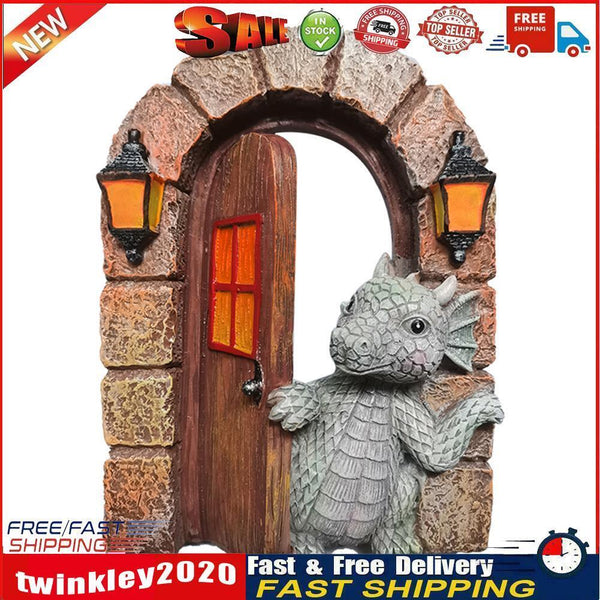 Dinosaur Climbing Windows Sculpture Garden Dragon Opening Door Statue (B) Newly