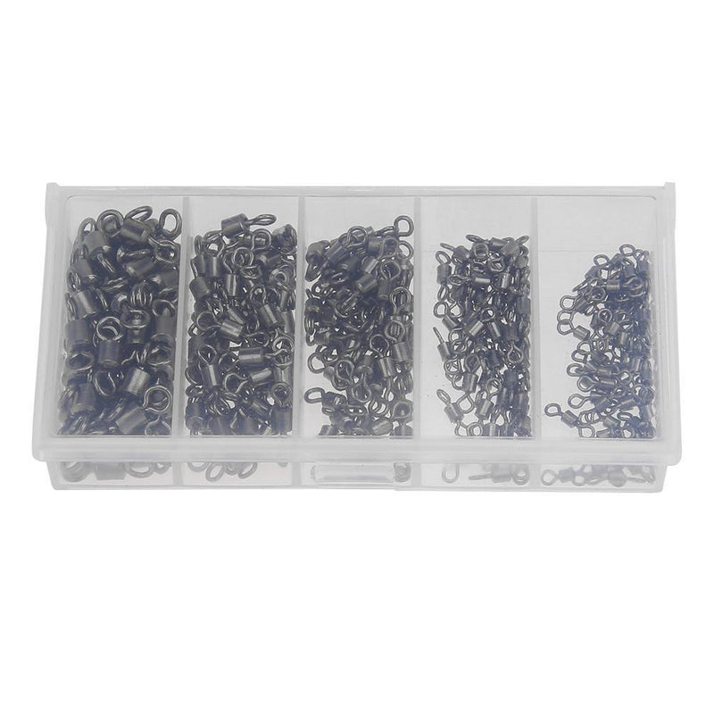 250pcs Ball Bearing Swirl Solid Ring Fishing Hook Connector + Plastic Box