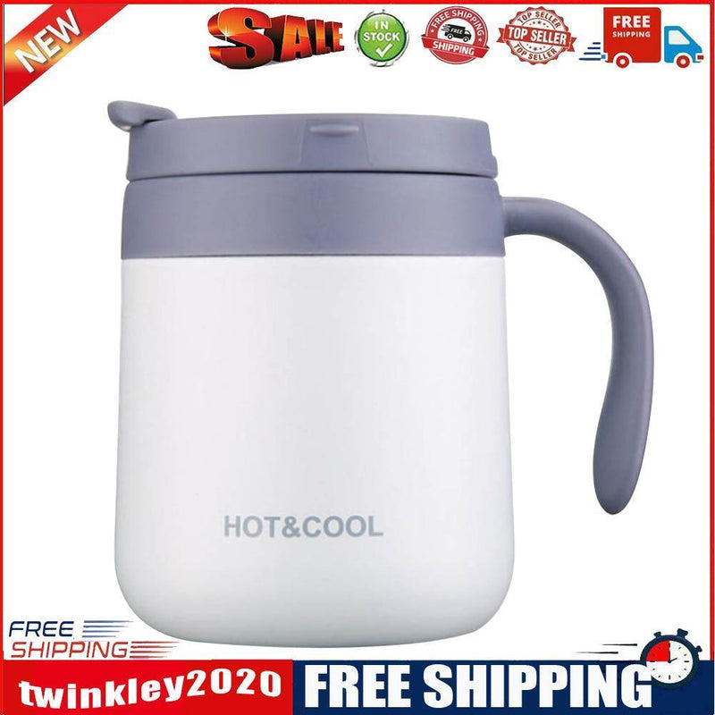 350ml Stainless Steel Vacuum Flask Handle Lid Portable Water Cup (White)