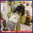 Casual Backpack Nylon Student School Bag Cartoon Pendant Plaid Backpack Shopping