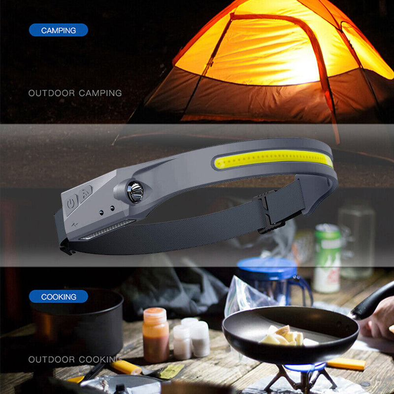 Full Vision Headlamp USB Rechargeable COB LED Induction Flashlight Work Light